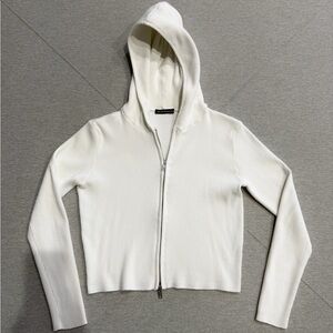 Brandy Melville Cream Ribbed Zip-Up Jacket